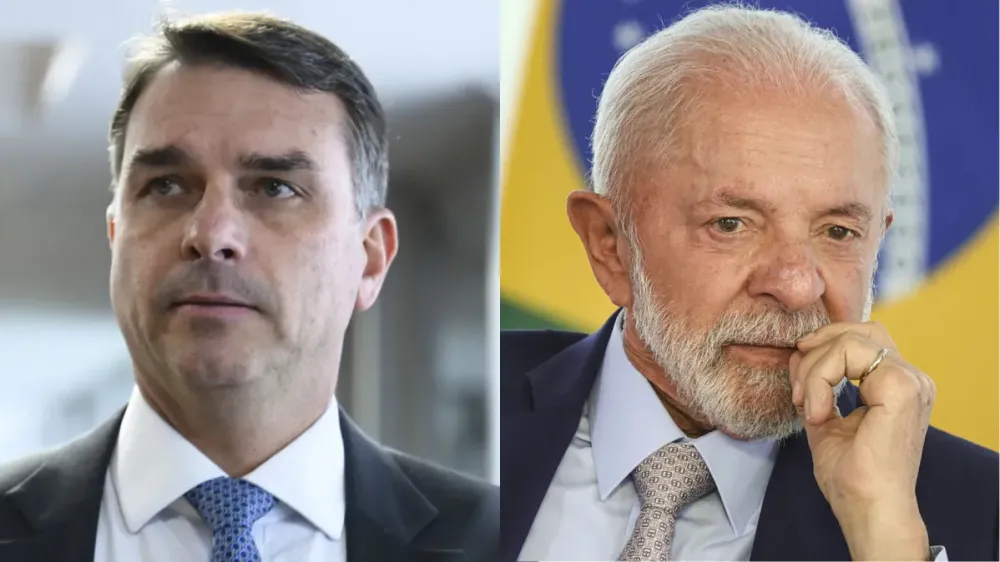O candidato Flávio Bolsonaro (à esquerda) e o candidato Luiz Inácio Lula da Silva (à direita) • Reprodução